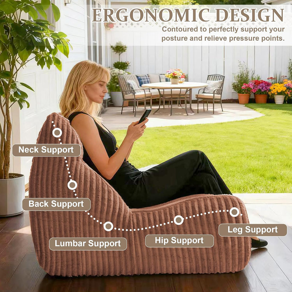 Bean Bag Chairs for Adults, Giant Bean Bag Chairs, Memory Foam Lounge Chair, Comfy Lazy Floor Chair, Bean Bag Sofa for Living Room, Bedroom and Office, Loveseat Bean Bag (Brown)