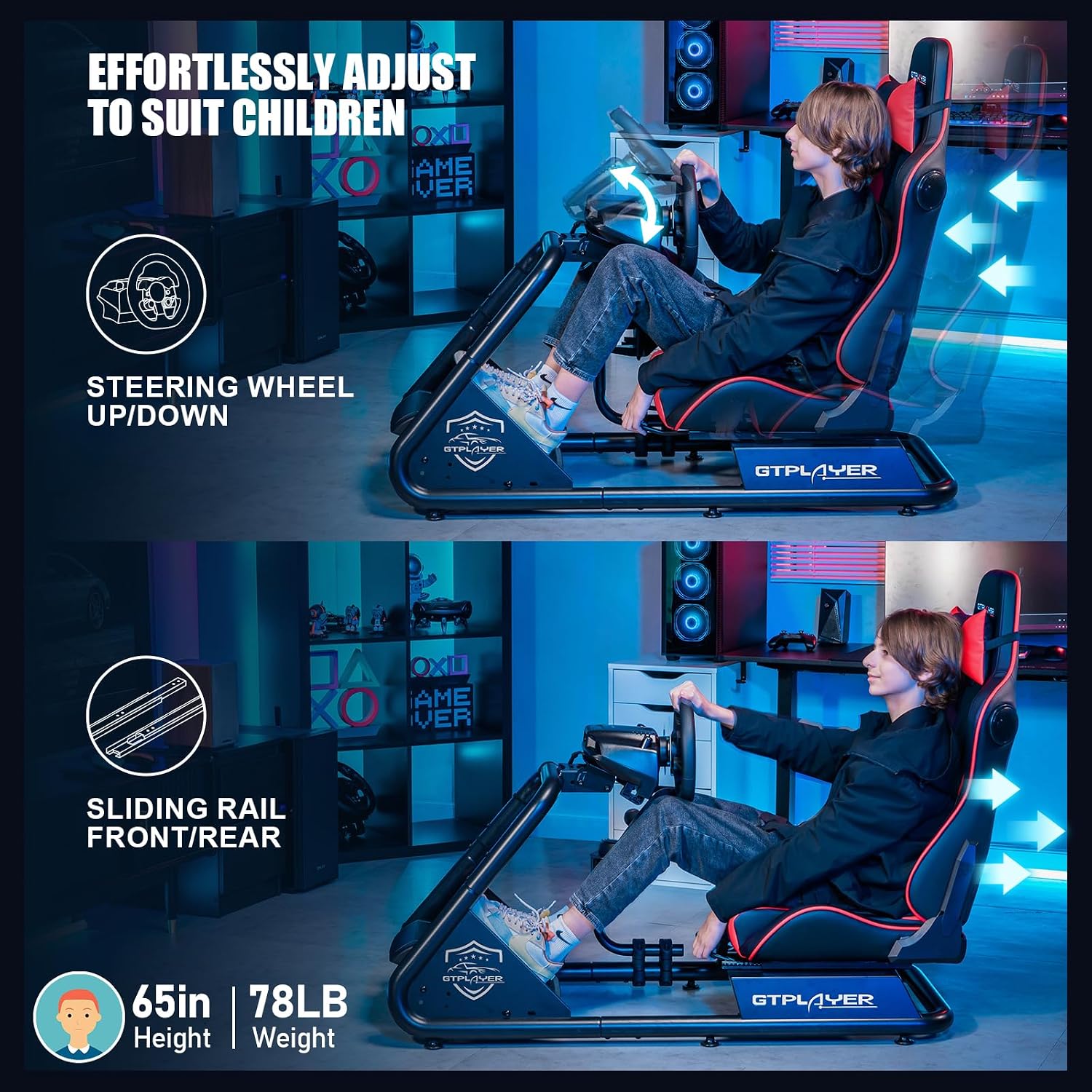 GTPLAYER Racing Simulator Cockpit with Seat and Bluetooth Speakers, Racing Style Reclining Seat and Ultra-Sturdy Alloy Steel Frame (Red)