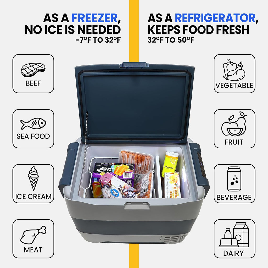 Koolatron 12V Portable Refrigerator Freezer w/Bluetooth, 42 qt (40L) Electric Cooler, 12 Volt DC/110V AC Cords, Compressor Cooling w/Range -8°F to 50°F (-22°C to 10°C), Travel Car Fridge, Gray