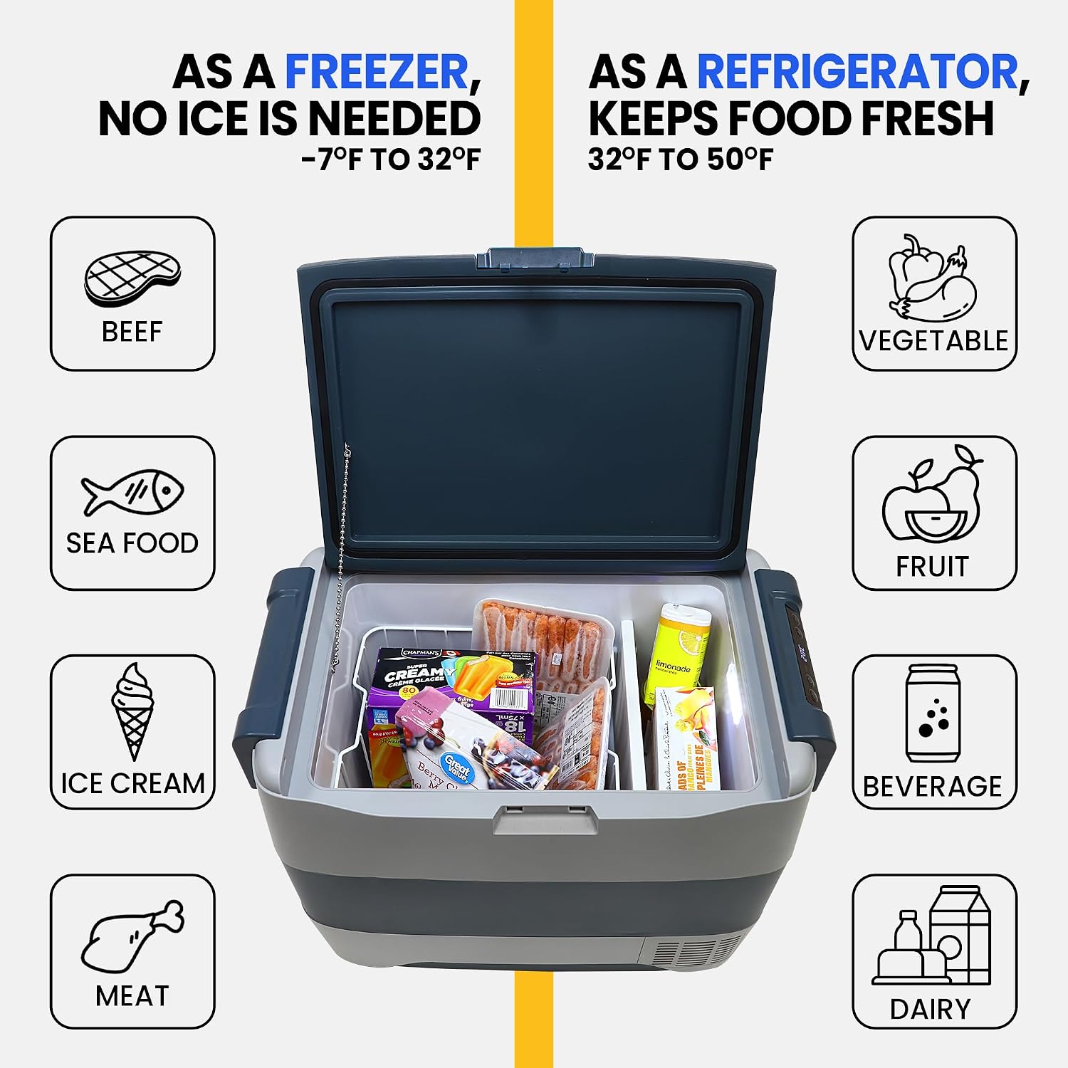 Koolatron 12V Portable Refrigerator Freezer w/Bluetooth, 42 qt (40L) Electric Cooler, 12 Volt DC/110V AC Cords, Compressor Cooling w/Range -8°F to 50°F (-22°C to 10°C), Travel Car Fridge, Gray