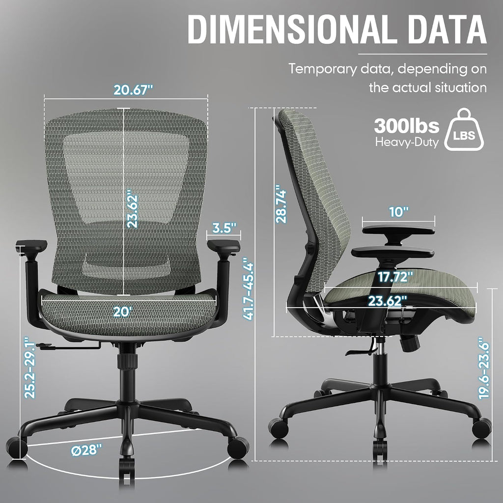 ELABEST Mesh Office Chair,Ergonomic Computer Desk Chair,Sturdy Task Chair- Adjustable Lumbar Support & Armrests,Tilt Function,Comfort Wide Seat,Swivel Home Office Chair (Dusty Sage)