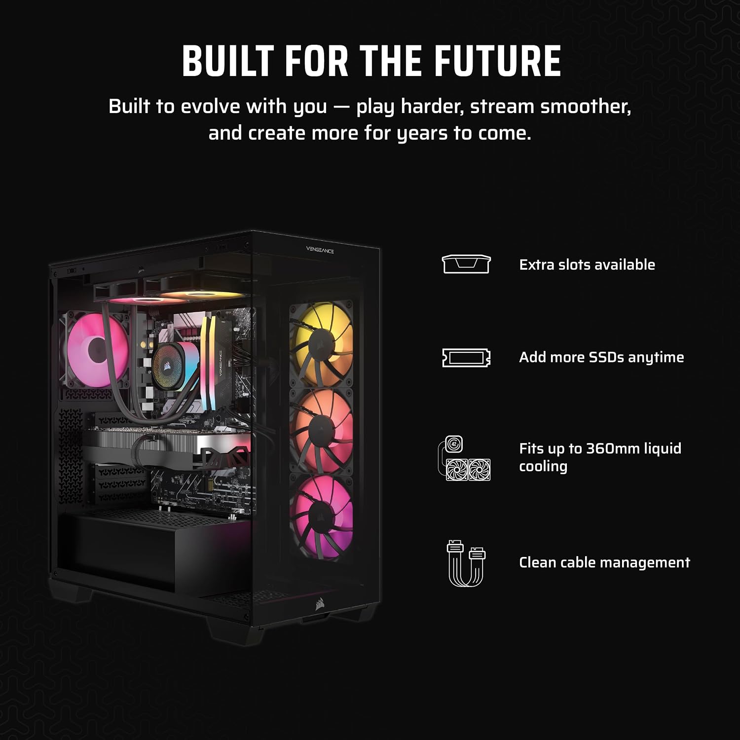 Corsair Vengeance a7400 Gaming PC – Liquid Cooled AMD Ryzen 7 7800X3D CPU – NVIDIA GeForce RTX 5080 GPU – 32GB Vengeance RGB DDR5 Memory – 2TB M.2 SSD – Black