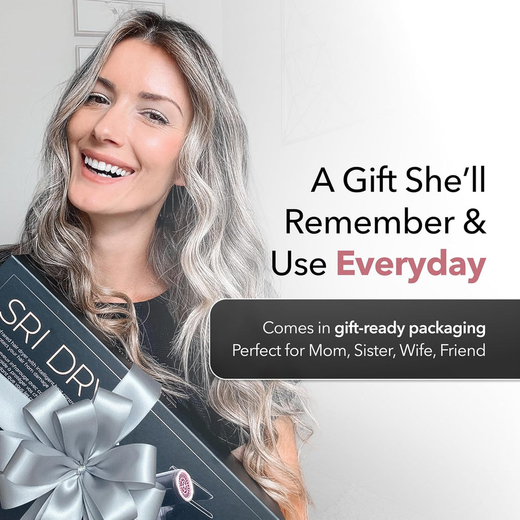 SRILabs DryQ 'Smart' Hair Dryer – Super Lightweight, Foldable – Powerful, Quiet Motor – Infrared & Ionic Technology – 3 Magnetic Attachments – Heat Control with Locking Switch