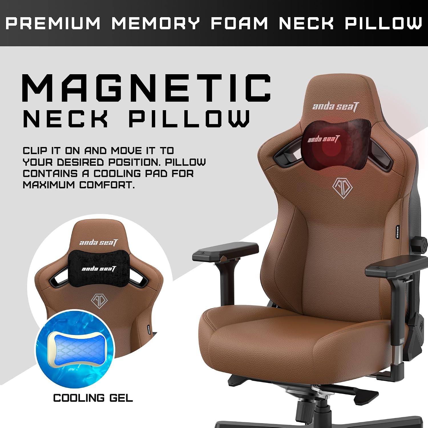 Anda Seat Kaiser 3 Large Gaming Chair for Adults - Ergonomic Brown PVC Leather Gaming Seat with Lumbar Support, Comfortable Office Chair with Neck Support - Heavy Duty Wide Computer Seat