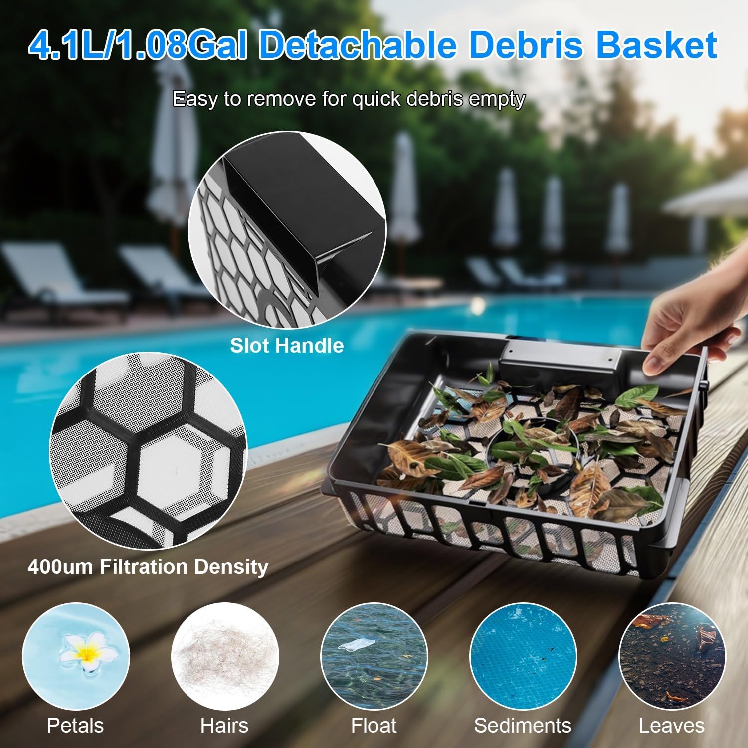 Solar Powered Automatic Robotic Pool Skimmer Cleaner with APP Support, IPX7 Waterproof Pool Surface Cleaner Robot with Solar and Rechargeable Dual Mode, Automatic Pool Vacuum Cleaner