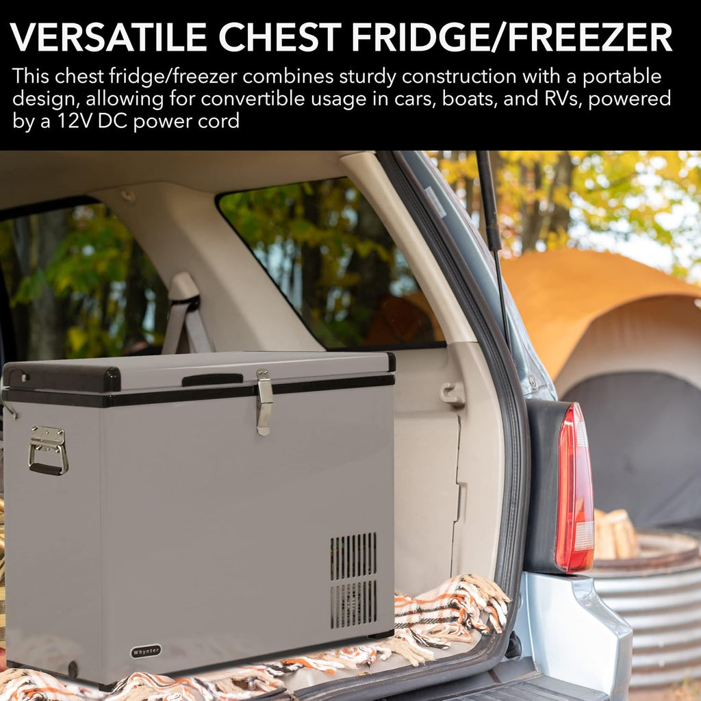 Whynter 85 Qt. Portable Refrigerator / Portable Freezer for Travel - Chest Freezer / Fridge for Car, Camping, RVs & More, -8°F to 50°F Temperature Range, AC 110V/ DC 12V, FM-85G, Gray
