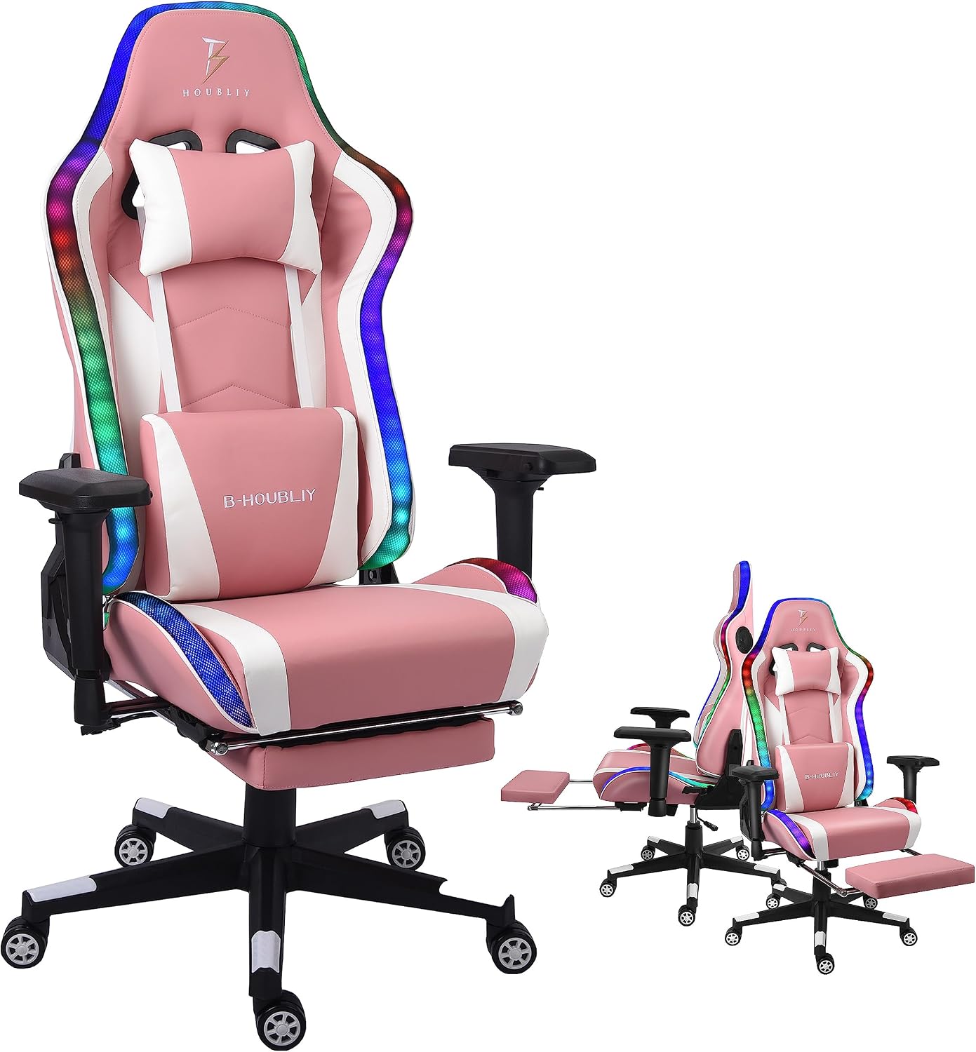 Gaming Chair,Ergonomic Gaming Chair with Speakers and LED Light High Back 7-Point Massage Game Chairs,90°-180°Reclining Gaming Chair,Adults Teens Computer Chair.,Pink