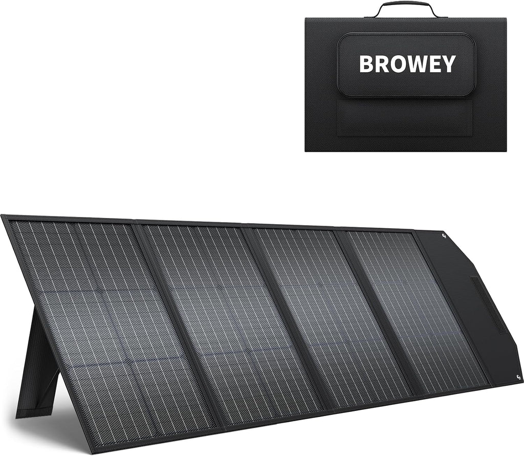 BROWEY 120W Portable Solar Panel for Power Station, USB/Type-C/DC Outputs, Foldable with Adjustable Kickstand, IP68 Waterproof, High Efficiency Solar Charging for Camping & Emergency Power Supply
