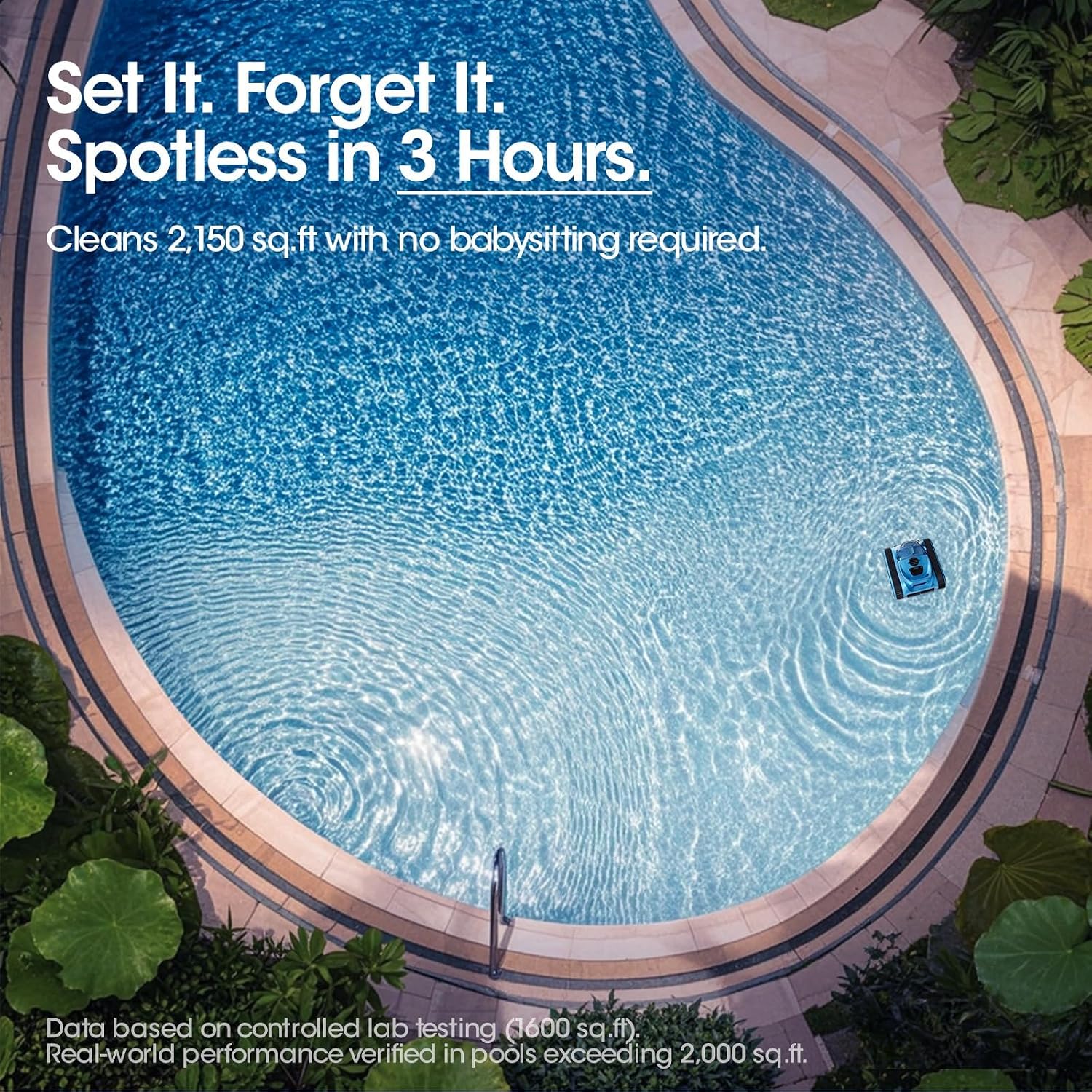 Cordless Robotic Pool Cleaner, Pool Vacuum 180W Brushless Motor, 45000Pa Suction, Wall & Waterline Climbing, Auto Path Mapping, for Pools up to 2150 Sq.Ft.