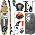 SereneLife Inflatable Stand Up Paddle Board Set - SUP with 32' Wide Stable Design, Includes Detachable Seat, 3-Shaft Paddle, Electric Paddle Board Pump, Non-Slip EVA Deck - 350 lbs Capacity