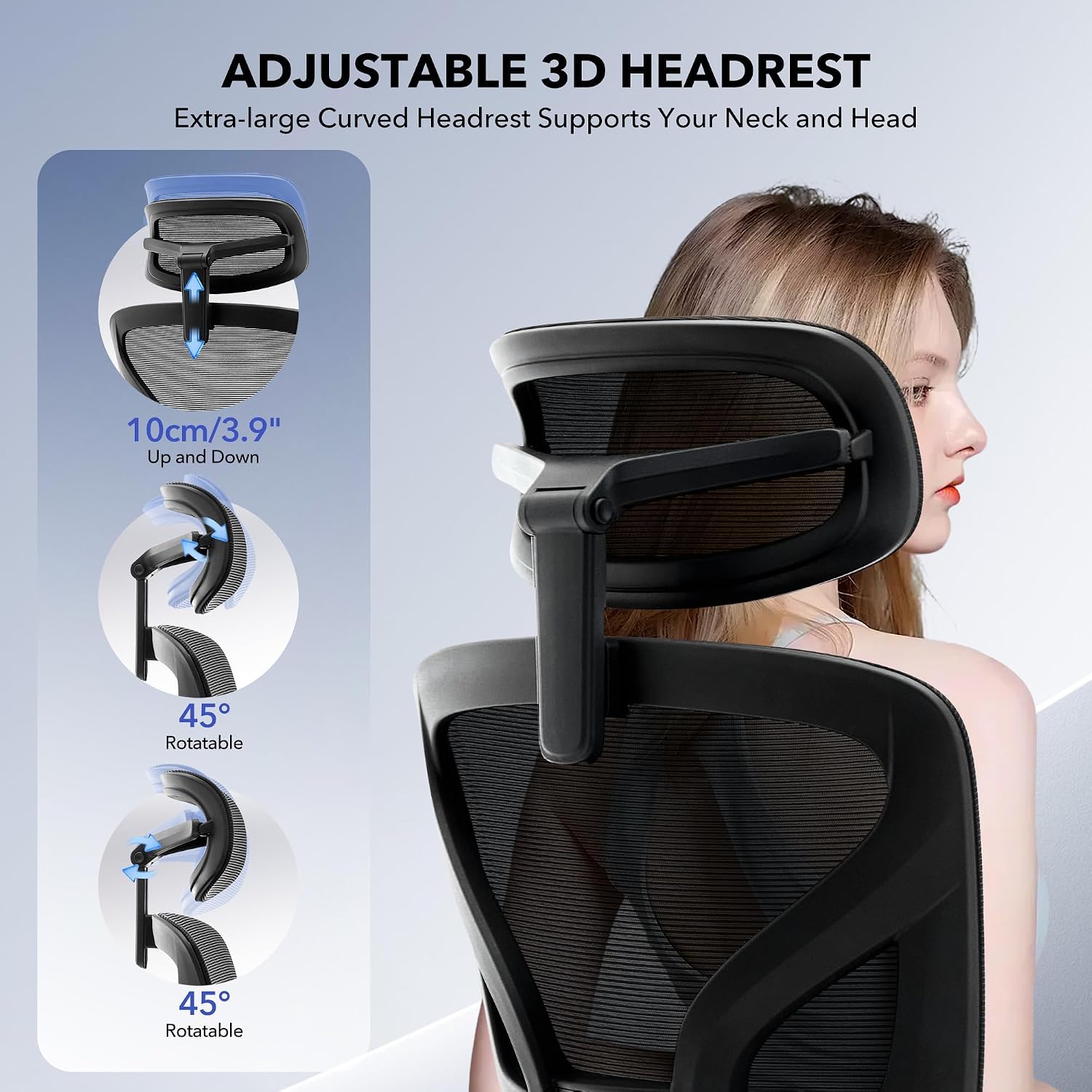 Office Chair Ergonomic Desk Chair - Home Mesh Office Desk Chair with Adjustable Lumbar Support, High-Back Computer Gaming Chair with Headrest 3D Armrests, Rolling Swivel Task Chairs for Home, Office