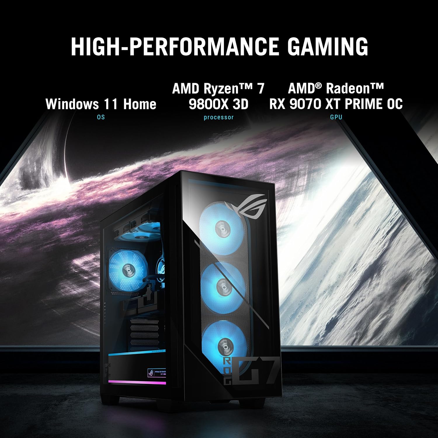ASUS ROG GM700 (2025) Gaming Desktop PC, AMD Ryzen™ 7 9800X3D Processor, AMD® Radeon™ RX 9070 XT Prime OC, 2TB M.2 NVMe™ PCIe® 4 SSD, 32GB DDR5 RAM, Windows 11 Home, GM700TZ-MS777