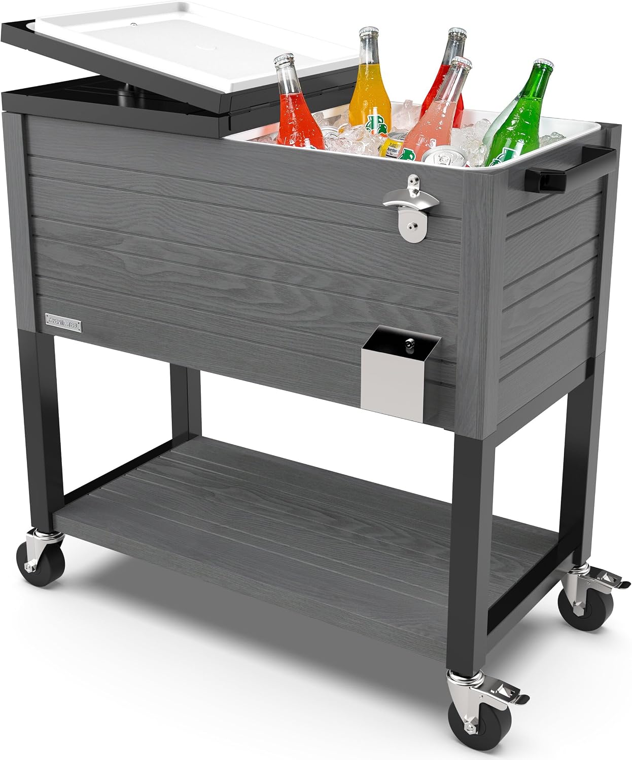 Permasteel 80 Quart Party Cooler, Rolling Ice Chest with Wheels and Handles for Indoor Outdoor Patio