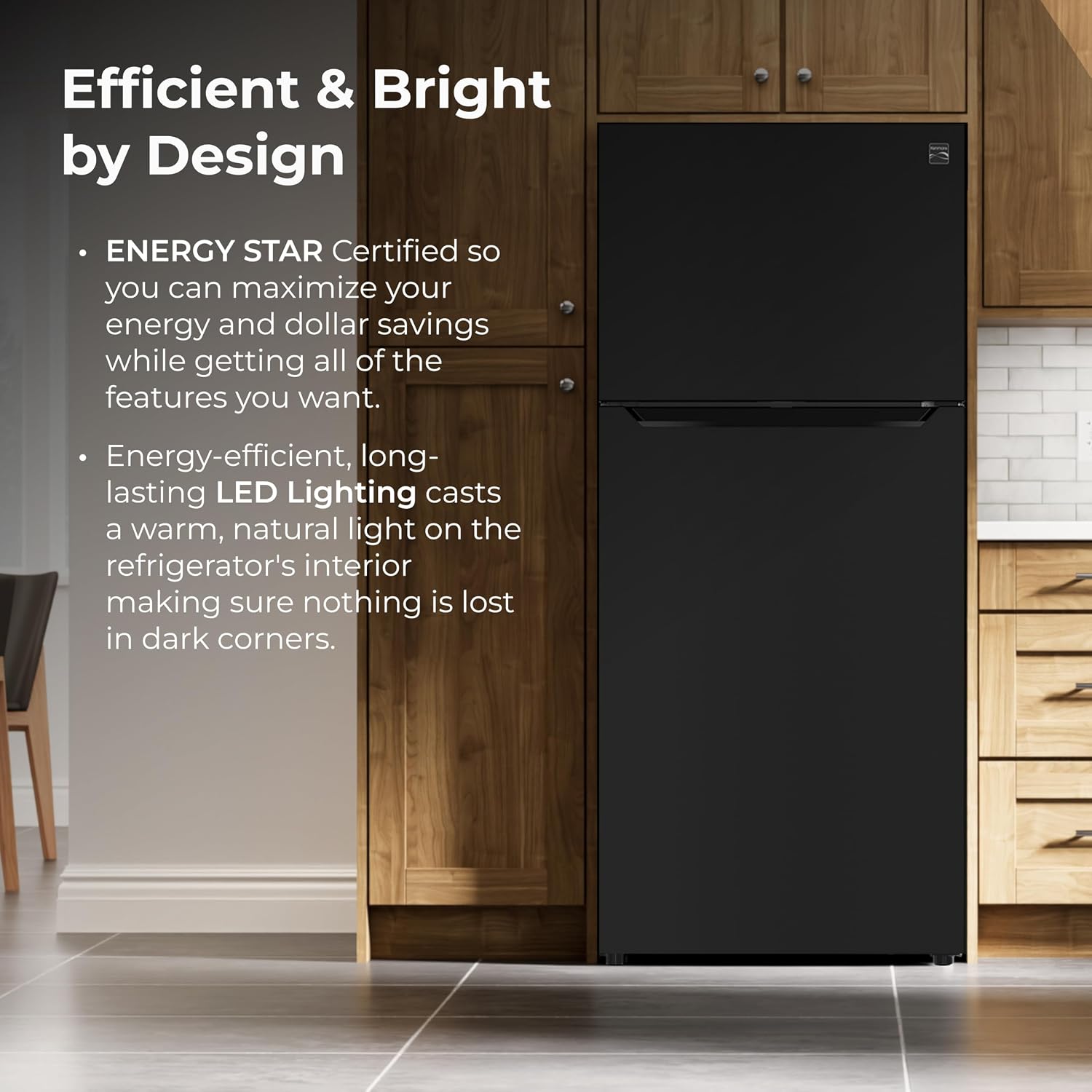 Kenmore 30' Top Mount Refrigerator with Freezer - Adjustable Shelving, Humidity-Controlled Crispers, LED Lighting, ENERGY STAR Certified, Garage Ready, 20.2 cu. ft. Capacity - Black