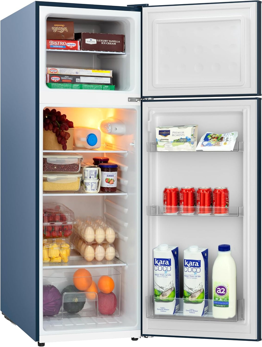 Frigidaire Retro Apartment Size Refrigerator with Top Freezer - 2 Door Fridge with 7.5 Cu Ft of Storage Capacity, Adjustable Spill-Proof Shelves, Door & Crisper Bins, Azure