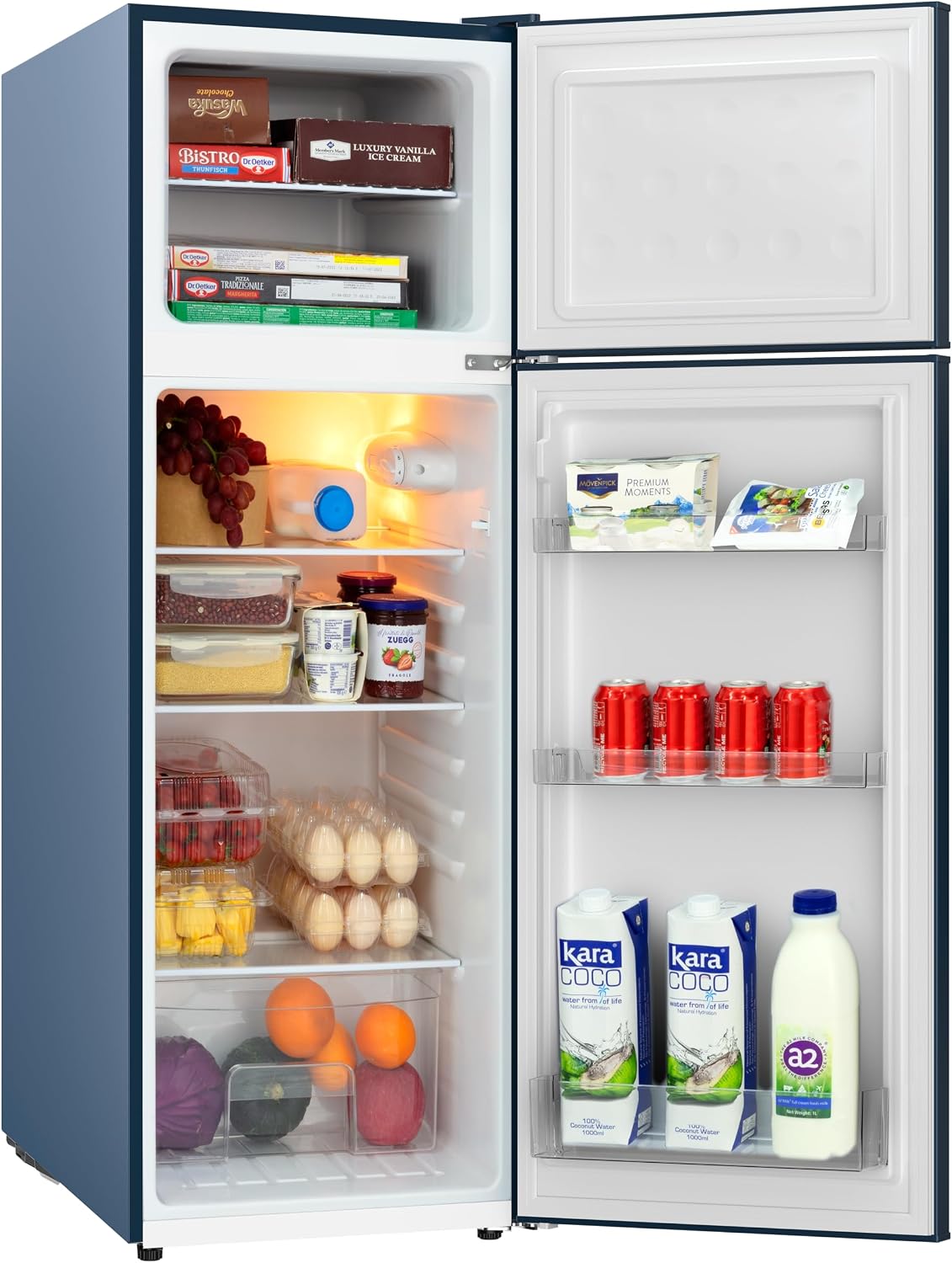 Frigidaire Retro Apartment Size Refrigerator with Top Freezer - 2 Door Fridge with 7.5 Cu Ft of Storage Capacity, Adjustable Spill-Proof Shelves, Door & Crisper Bins, Azure