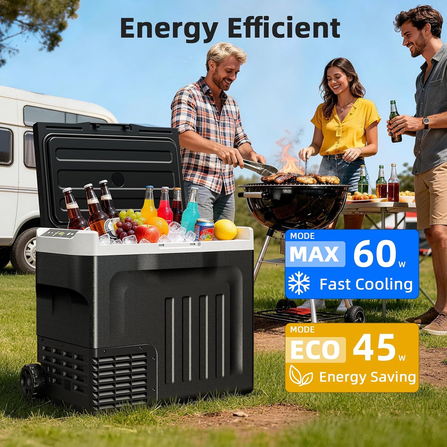 Antarctic Star 12 Volt Refrigerator 42QT(40L) Compressor Electric Cooler, Car Fridge -4℉~68℉, Portable Freezer 12V/24V DC 100-240V AC, 12V Cooler with Wheels & Handle for Travel,Camping,Truck, Black