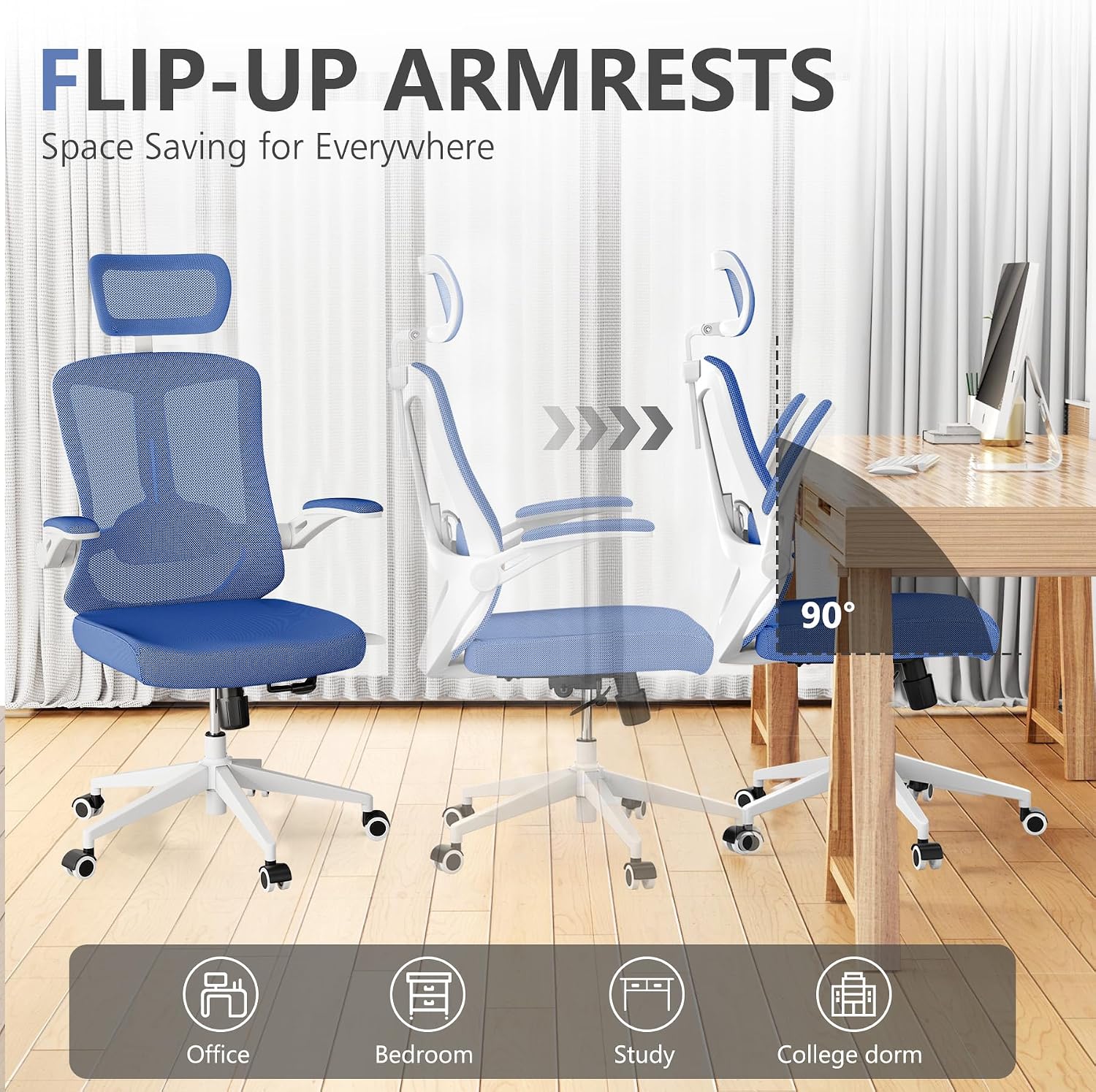 balmstar Ergonomic Office Chair Desk Chair - Mesh Computer Chair with 360° Swivel Wheels, Adjustable 90-130° Recline & Lumbar Support for Home Office, Supports up to 350lbs