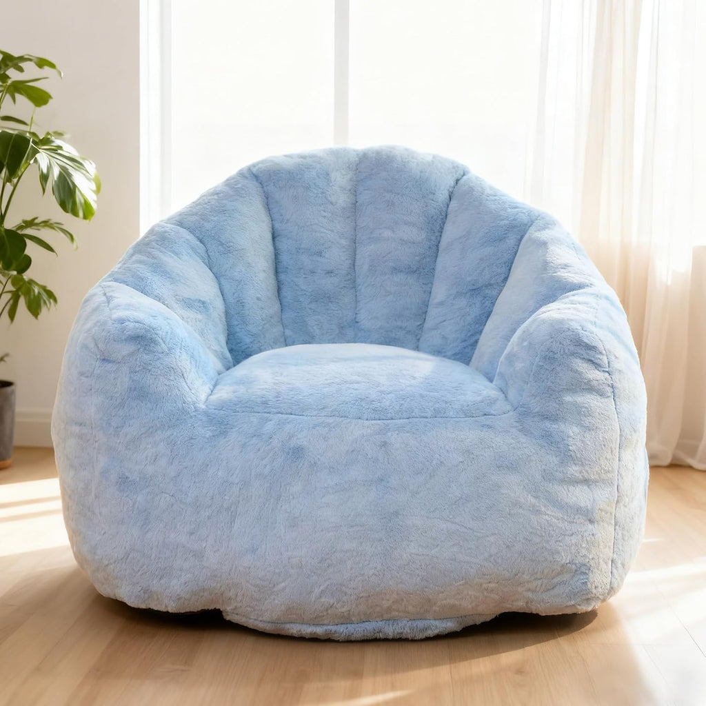 Bean Bag Chair, Giant Beanbag Chiars for Adults, Faux Fur Shell-Shaped Floor Sofa with Filler, Comfy Chair for Reading, Gaming and Relax (Blue)