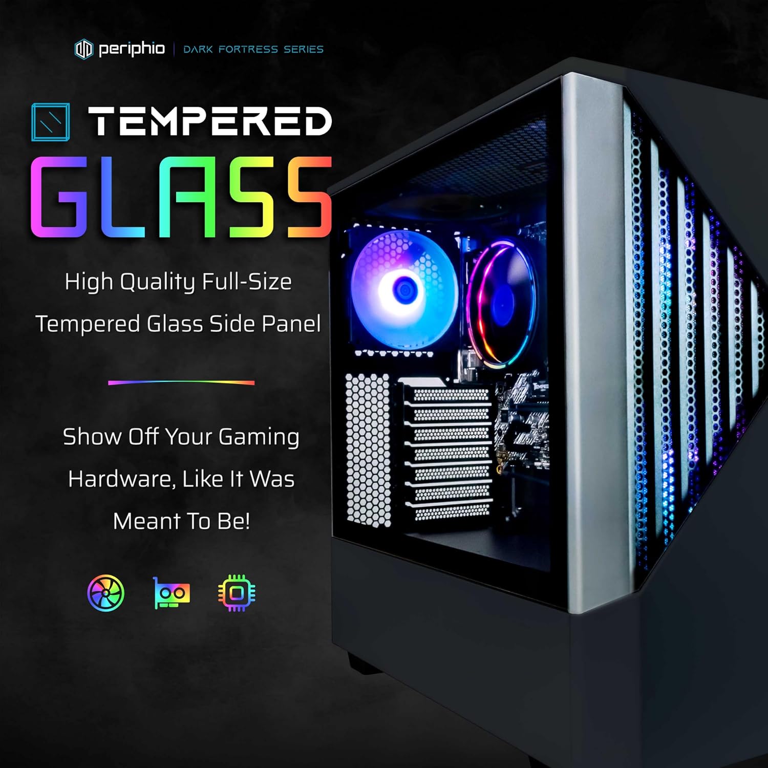 Periphio Dark Castle Prebuilt Gaming PC - AMD Ryzen 5 5600G CPU (4.4GHz Turbo) | Radeon Vega 7 iGPU (4GB) | 1TB M.2 NVMe SSD Storage | 16GB DDR4 RAM | Wi-Fi + BT | Windows 11 Gaming Desktop Computer