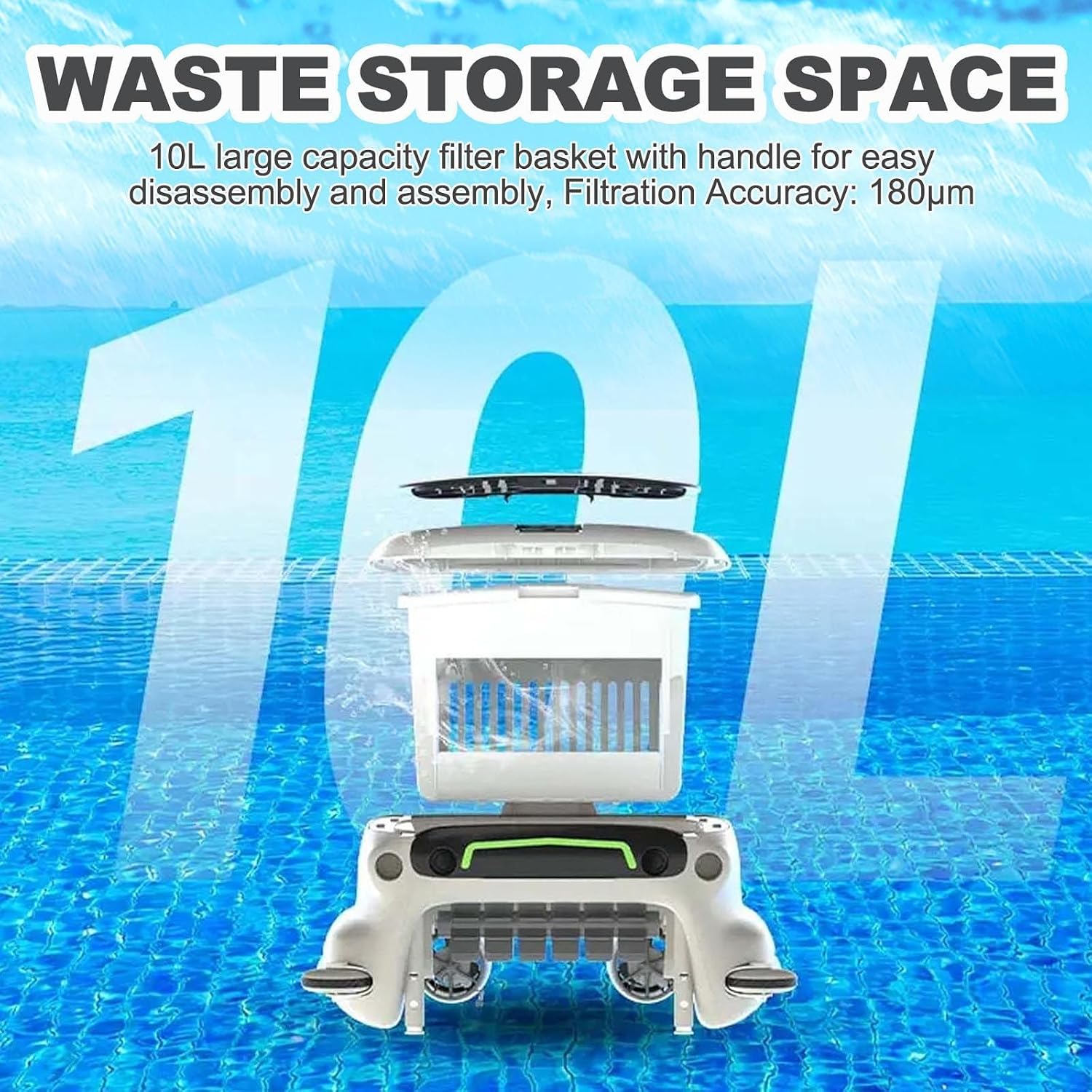Robotic Pool Cleaner,Cordless Solar Robotic Pool Skimmer,with 7800mah Battery+10l Waste Collection Drawer+Remote Control+Auto Obstacle Avoidance,for Cleaning Hair,Fallen Leaves