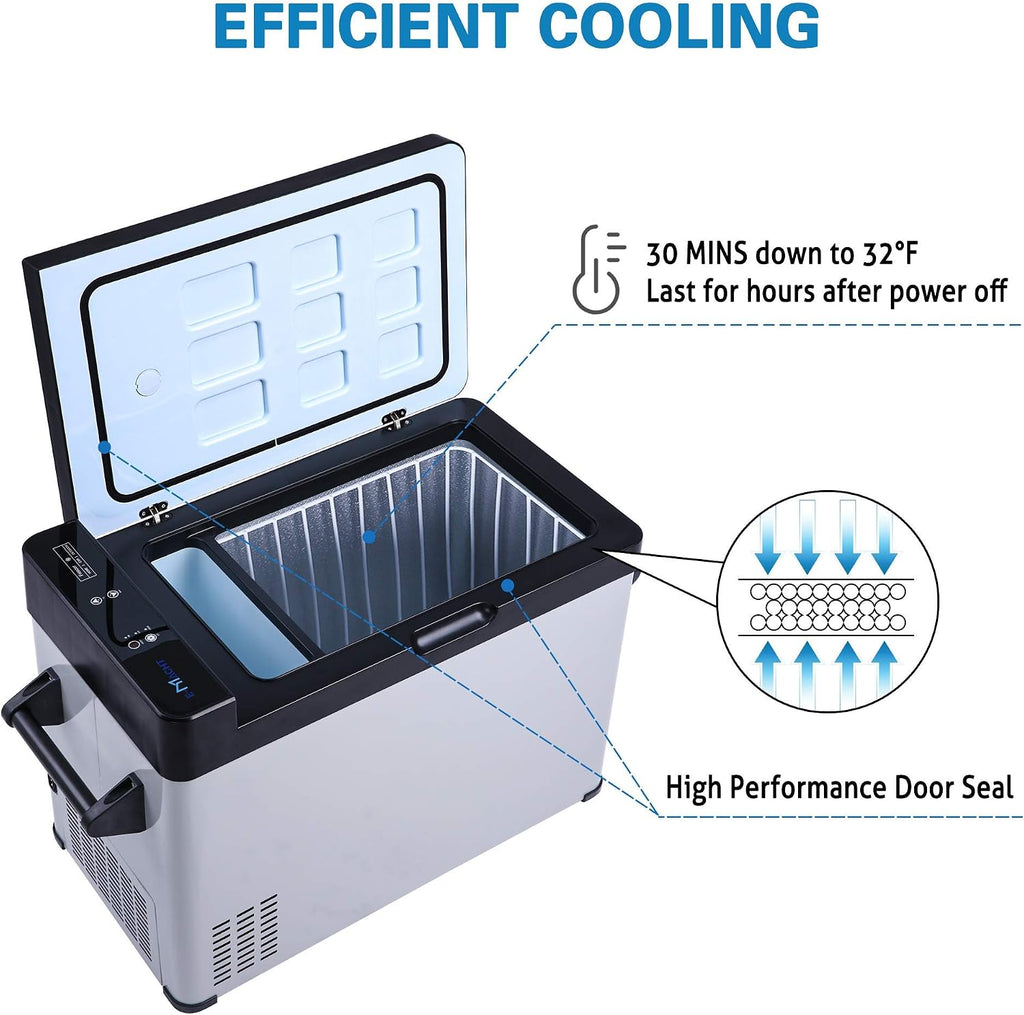52-Quart Portable Refrigerator Freezer, 2 IN 1, -7.6°F to 68°F Quick Cooling 12V Portable Car Refrigerator with LCD Display for Home, Shockproof Large Cooler for Outdoor RV Camping Travel, One Door
