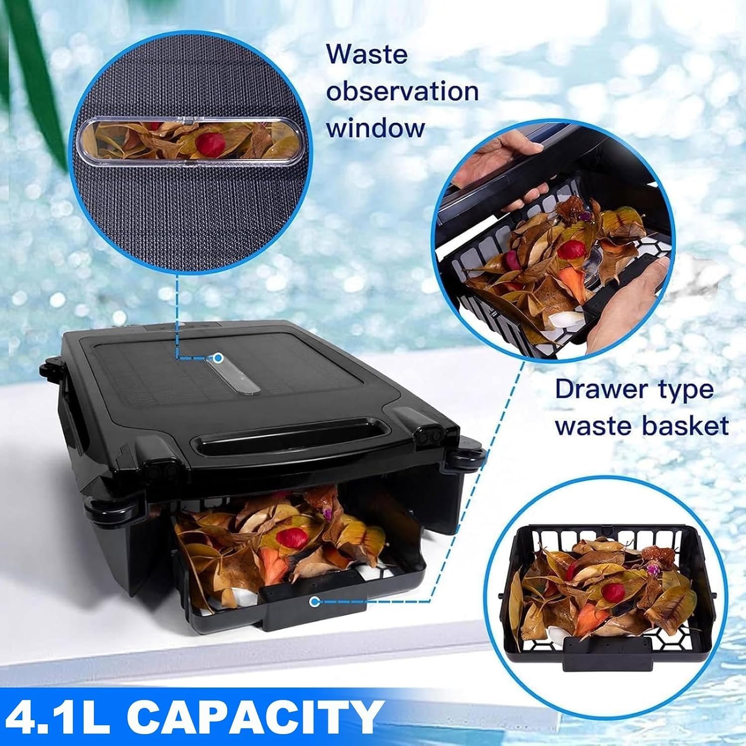 Pool Cleaner Robot Upgrade App,Cordless Solar Ground Pool Skimmer Ai Smart Path Optimization&99.9% Debris Removal,Ipx 7 Waterproof Above & Fast Dual Charging,4.1l Waste Collection Drawer