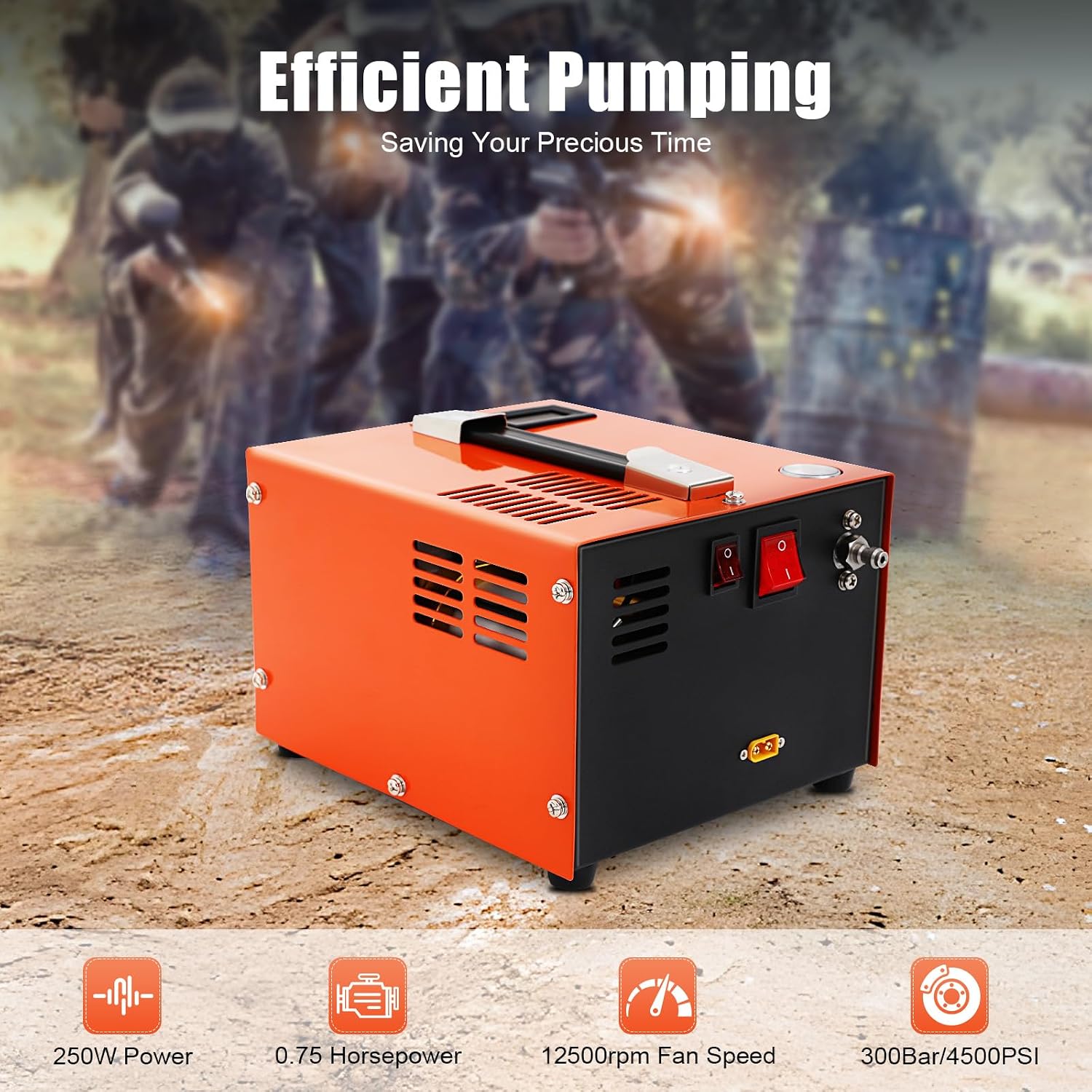 12V 30Mpa Electric Air Compressor, 300 Bar 4500Psi Portable Built-in Transformer Air Compressor Air-Gun High Pressure Pump Transformer with Fan Cooling System & LED Display