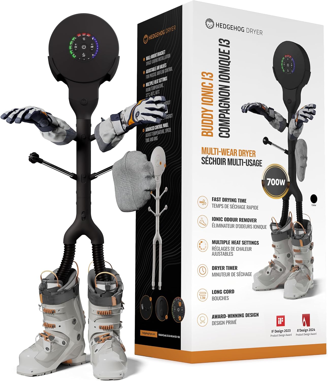 Hedgehog Buddy XL Heavy Boot Dryer for Work Boots and Shoe Deodorizer –Rapid 3 Pair electric Boxing Glove dryer, Sneakers, cleat & Shoe Dryer, Wall-Mounted Warmer Adjustable Heat Portable Ski Dryer