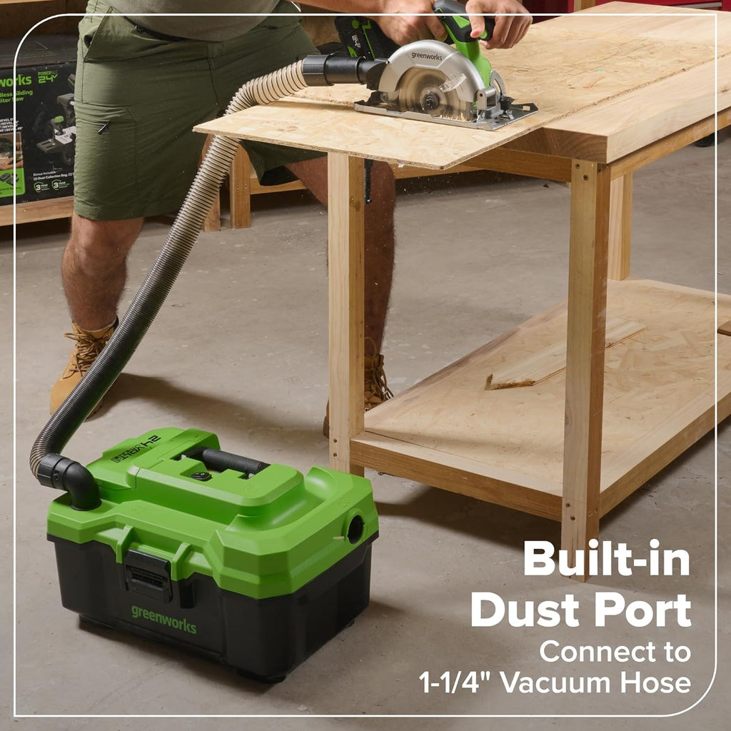 GREENWORKS 24V Combo (1/2' Drill + 1/4' Impact Driver + 6.5' Circular Saw + 200Lm Flashlight), 4.0Ah + 2.0Ah Batteries (24,000mAh PB), (2) Braided Cables, 65W Rapid Charger,High-Efficiency