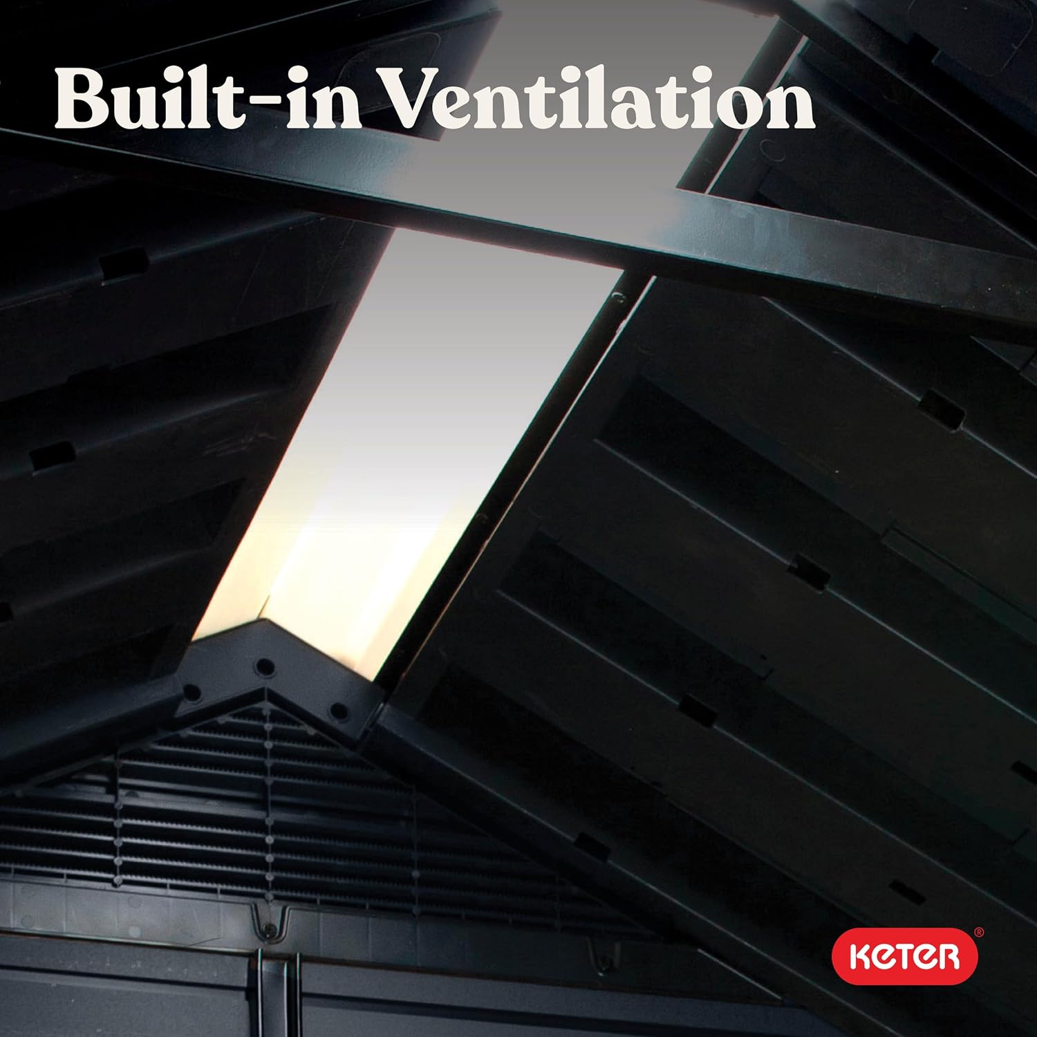 Keter Newton Plus 7.5x11 Ft All-Weather Storage Shed with Skylight, Window, Built-in Ventilation, Customizable Walls, & Lockable Double Doors, Graphite