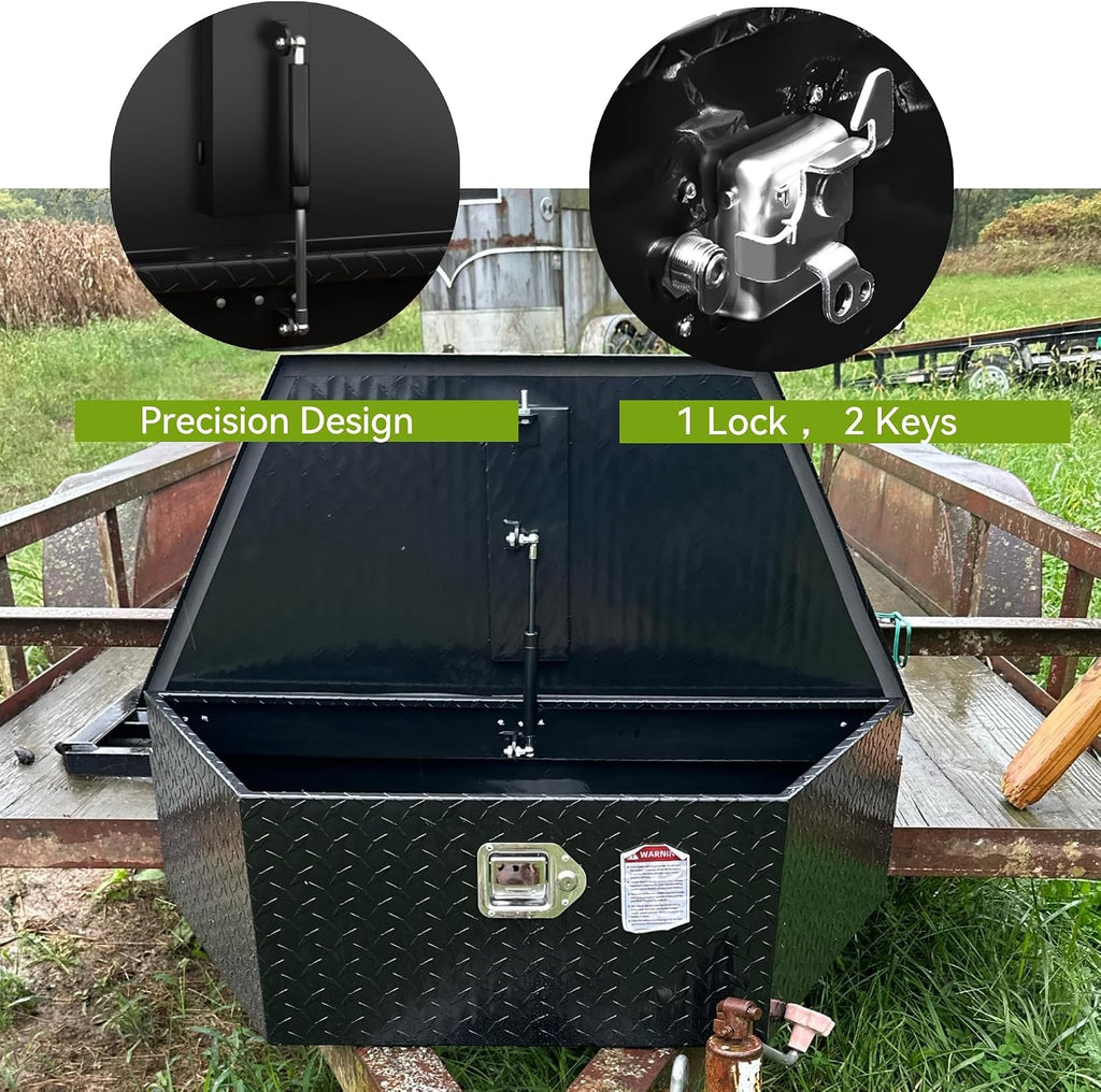 AUTOSAVER88 39' Trailer Tongue Box, Heavy Duty Aluminum Diamond Plate Trailer Tool Box, Waterproof Storage with Lock forTrucks, Trailers, and RVs