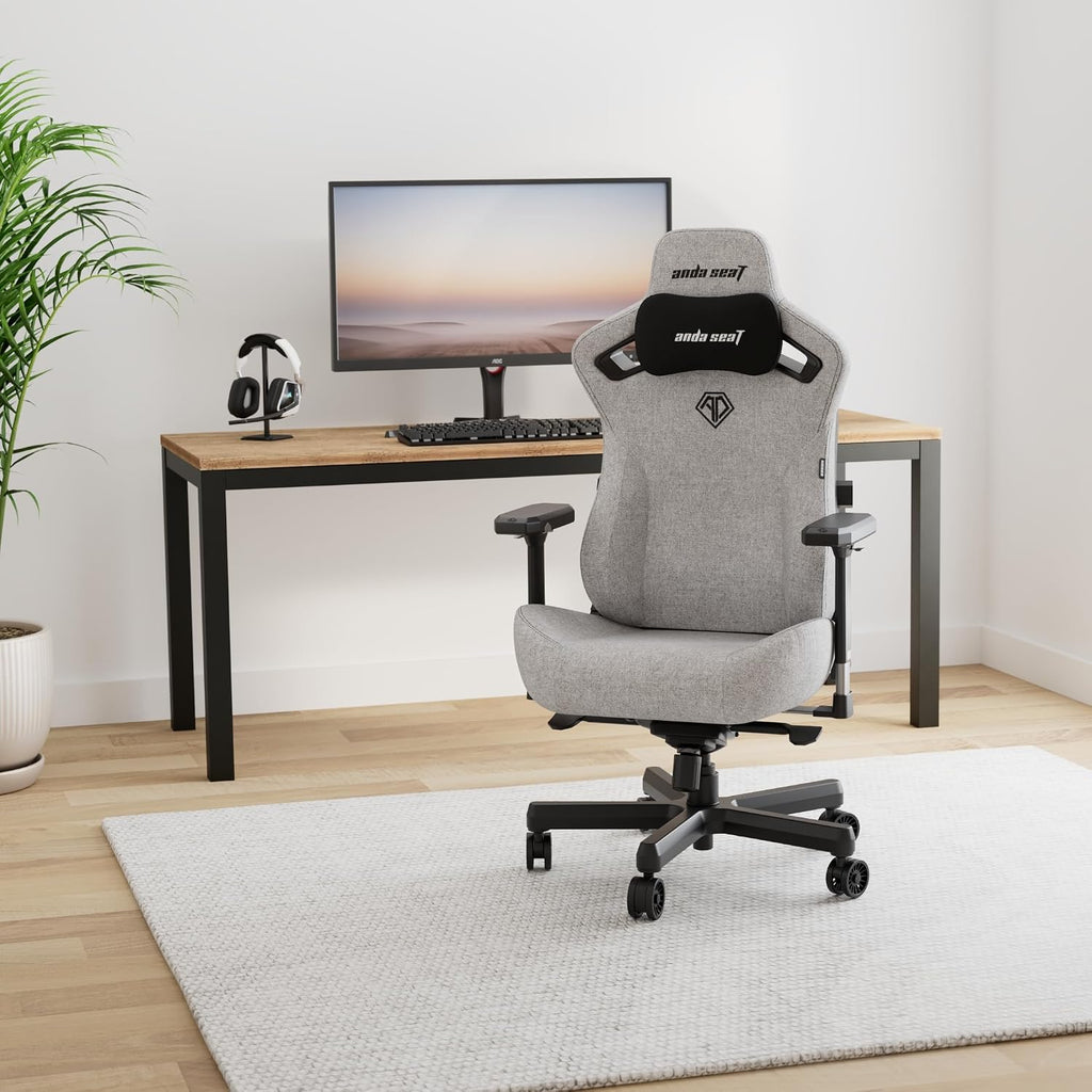 Anda Seat Kaiser 3 XL Gaming Chairs for Adults - Ergonomic Gray Fabric Gaming Chair with Lumbar Support, Comfortable Office Seat with Neck Support - Heavy Duty Wide Gamer Seat