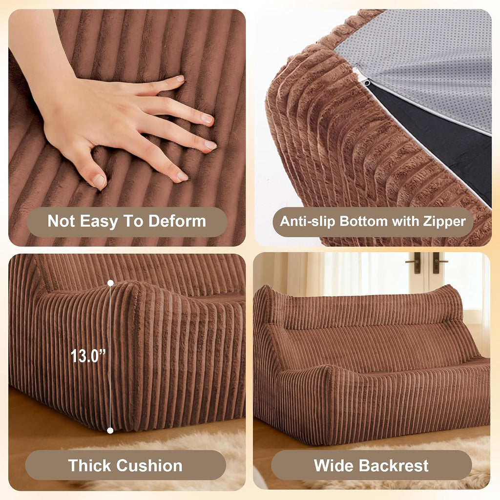 Bean Bag Chairs for Adults, Giant Bean Bag Chairs, Memory Foam Lounge Chair, Comfy Lazy Floor Chair, Bean Bag Sofa for Living Room, Bedroom and Office, Loveseat Bean Bag (Brown)