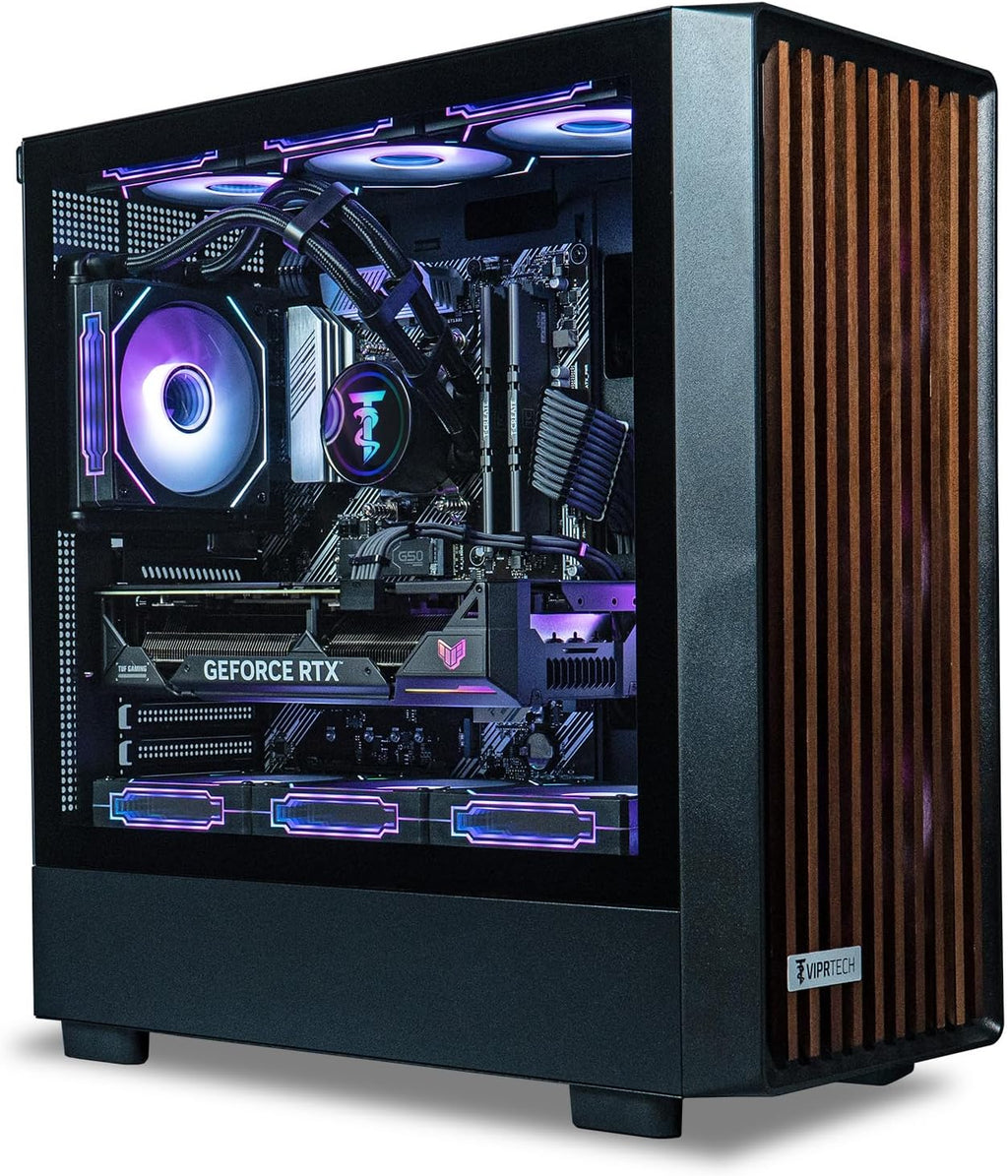 ViprTech Overlord 2.0 Liquid-Cooled PC - AMD Ryzen 7 5700X (4.6Ghz Turbo), AMD RX 9060 XT 16GB, 32GB DDR4 RAM, 1TB SSD, Black Wood Case, RGB Keyboard Mouse, VR-Ready, WiFi BT, Win 11, Computer Tower