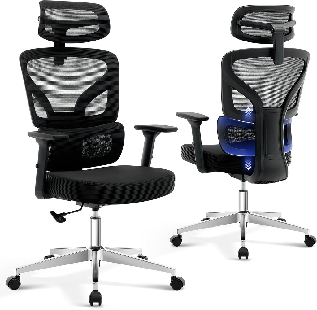 Office Chair Ergonomic Desk Chair - Home Mesh Office Desk Chair with Adjustable Lumbar Support, High-Back Computer Gaming Chair with Headrest 3D Armrests, Rolling Swivel Task Chairs for Home, Office