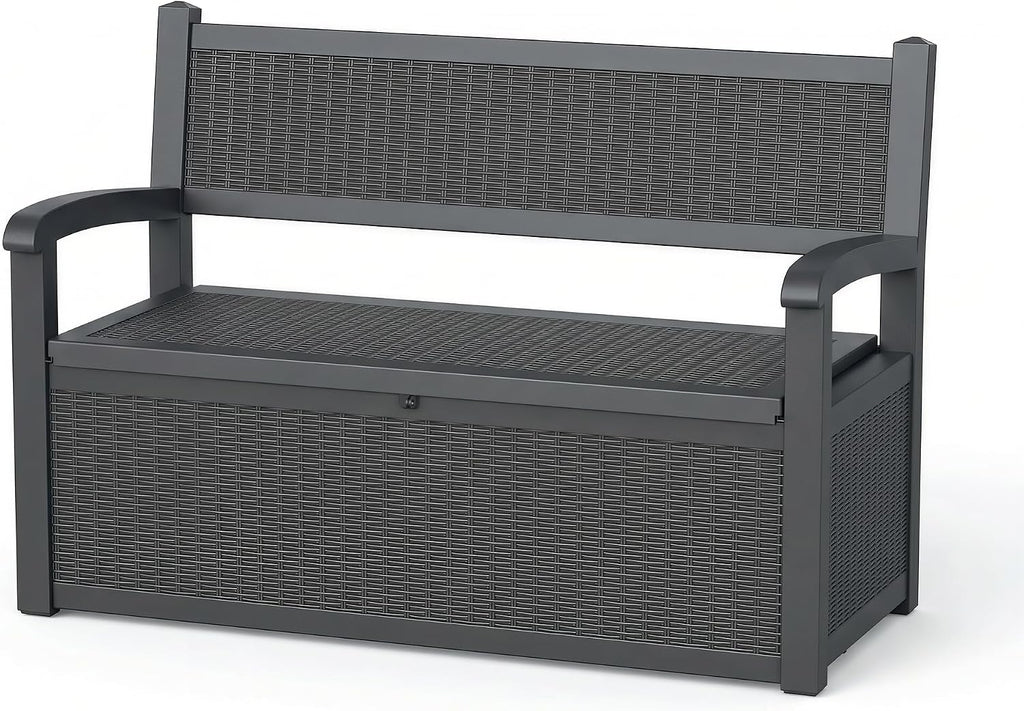 DRATO 75 Gallon Storage Bench Deck Box Outdoor Indoor,Lockable Durable All-Weather Seating with Hidden Storage,Deck Storage for Garden, Pool, Patio,Black