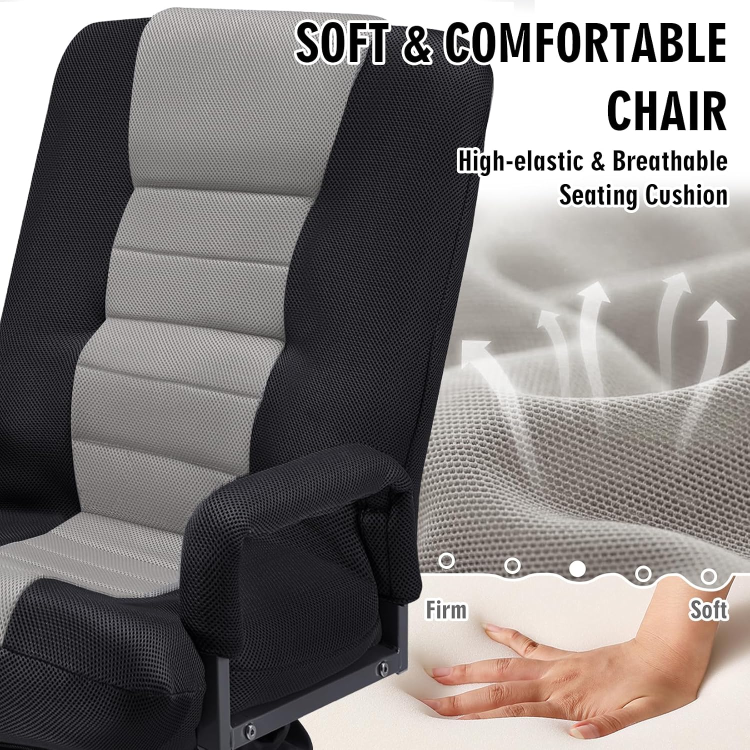 Swivel Floor Gaming Chair w/Armrests,Folding Video Reclining Sofa w/6 Adjustable Position, Padded Backrest & Cushion, Lazy Lounger Couch for E-Sports, Reading, Relaxing, Watching TV, Grey