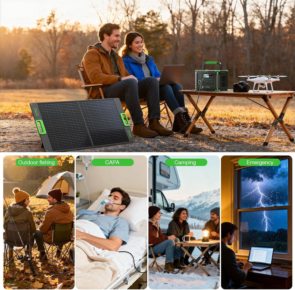 500W Portable Power Station, 519.48Wh Outdoor Solar Generator Backup Battery Pack with 2 110V AC Outlets, 500W (Peak 1000W) 10-Port Powerhouse for RV/Van Camping Fishing Climbing Road Home Emergency