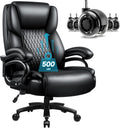 Big and Tall Office Chair 500lbs, Heavy Duty Executive Office Leather Chair for Heavy People, High Back Ergonomic Office Chair with Lumbar Support & Quiet Rubber Wheels, Extra Padded Seat, Black