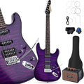 Leo Jaymz 39' Full Size ST Style Electric Guitar Starter Kit with SSH Pickup, 5W Portable Amp, Tuner, Gig Bag, Strap & Accessories (Violet Ocean)