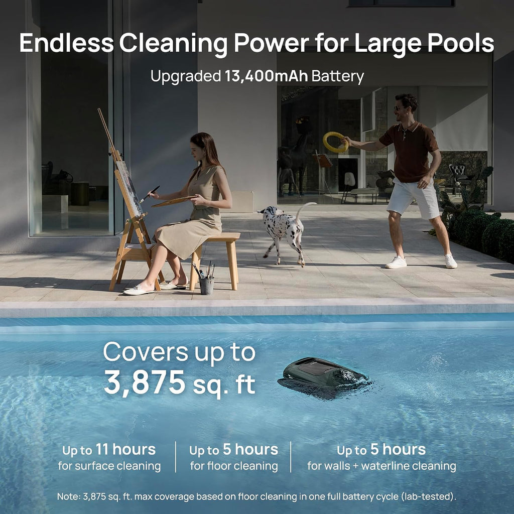Beatbot AquaSense 2 Pro Pool Vacuum Robot with Clarifying Agent Kit-Unmatched 5-in-1 Cleaning, Clean Water Surface with Remote Navigation, Surface Parking, Clarifies Water, for Pools up to 3,875 Sq.ft