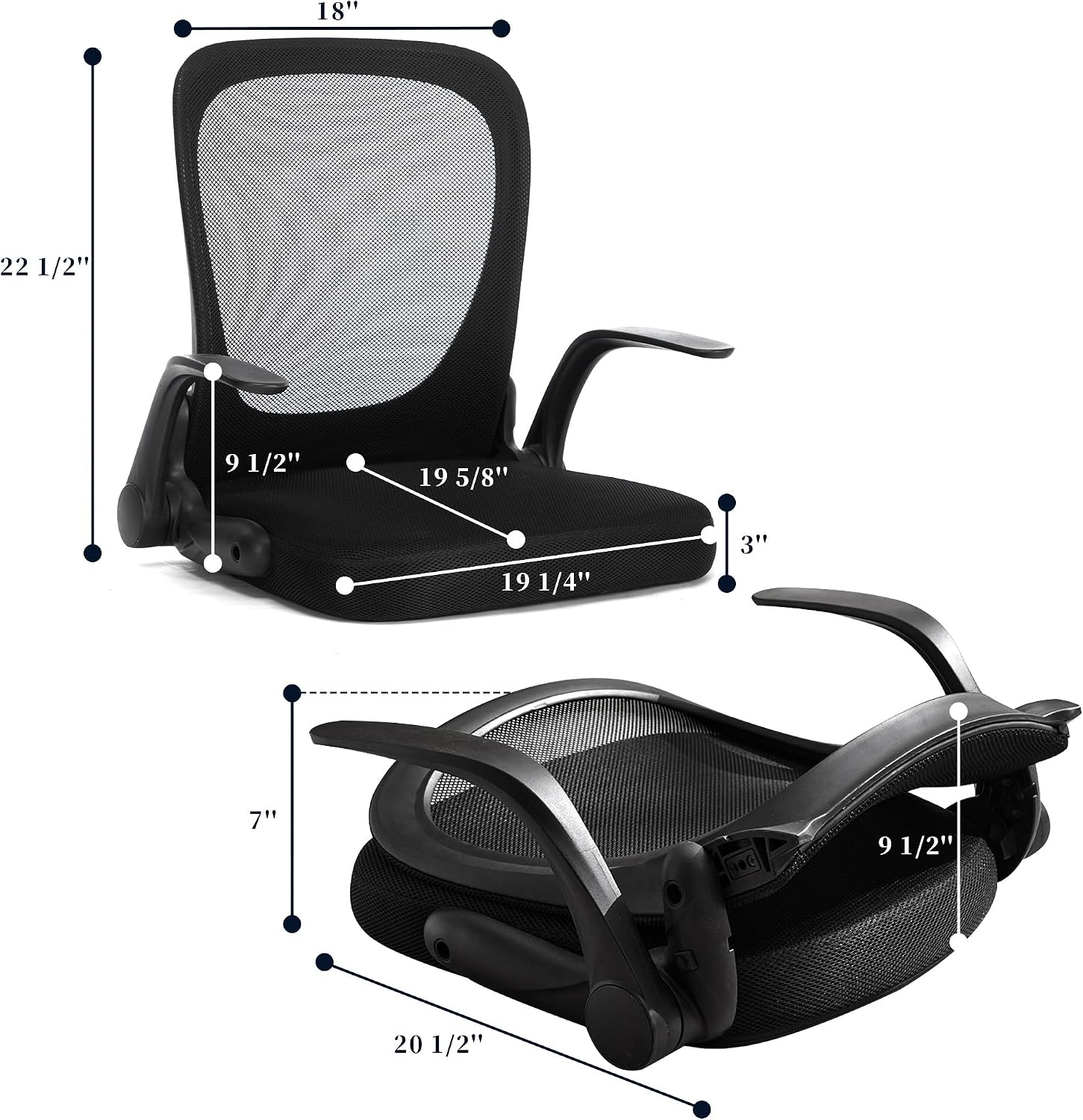 Ergonomic Floor Chair Foldable - Adjustable Armrest & Mesh Back, Thick Cushioned Seat for Gaming Reading Meditation, Multi-Use for Living Room, Bed, Tatami