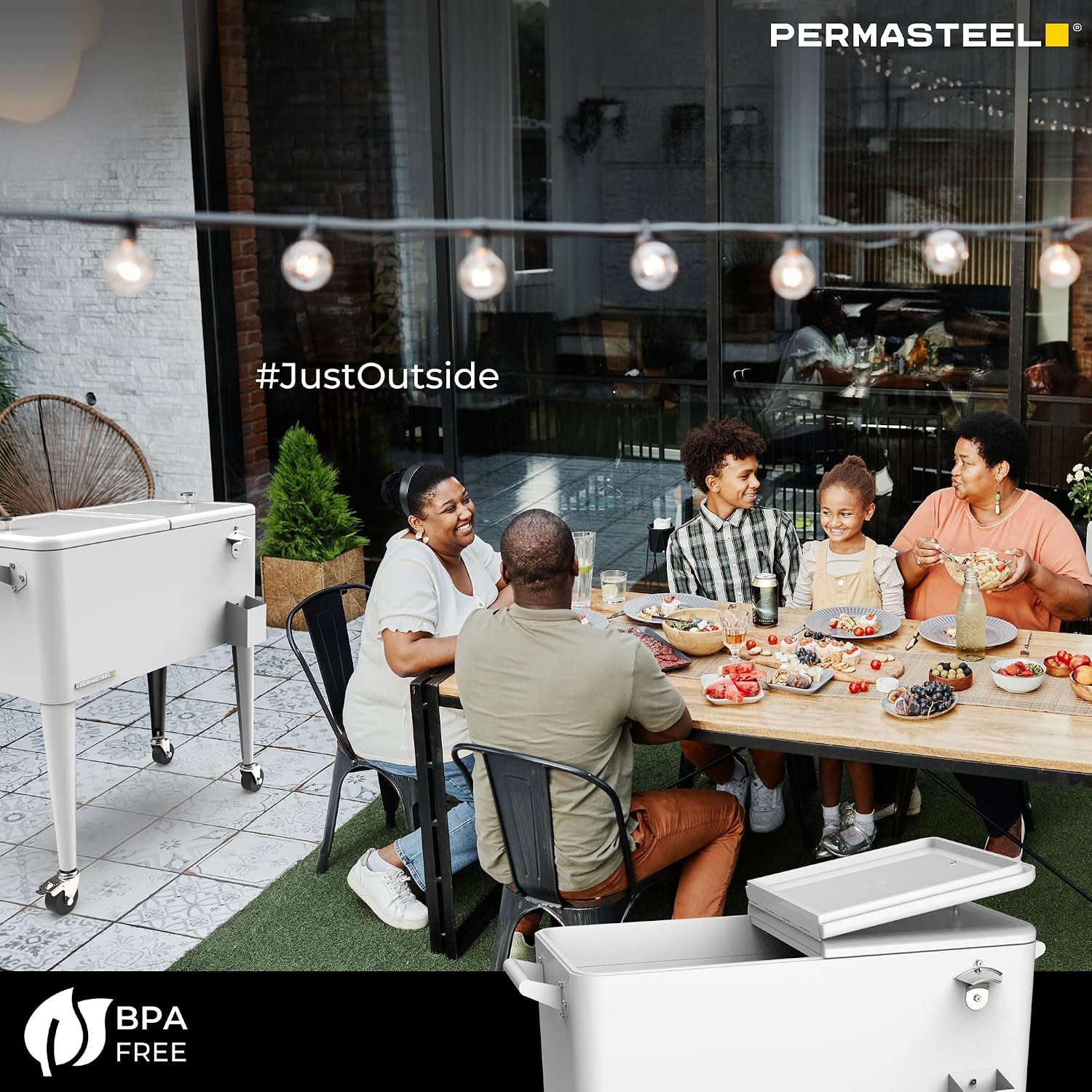 Permasteel 80-Qt Large Outdoor Patio Cooler with Wheels & Handles, Portable Rolling Hard Cooler for Outside, Retro Ice Cooler Cart, Beverage Can Coolers for Backyard Parties