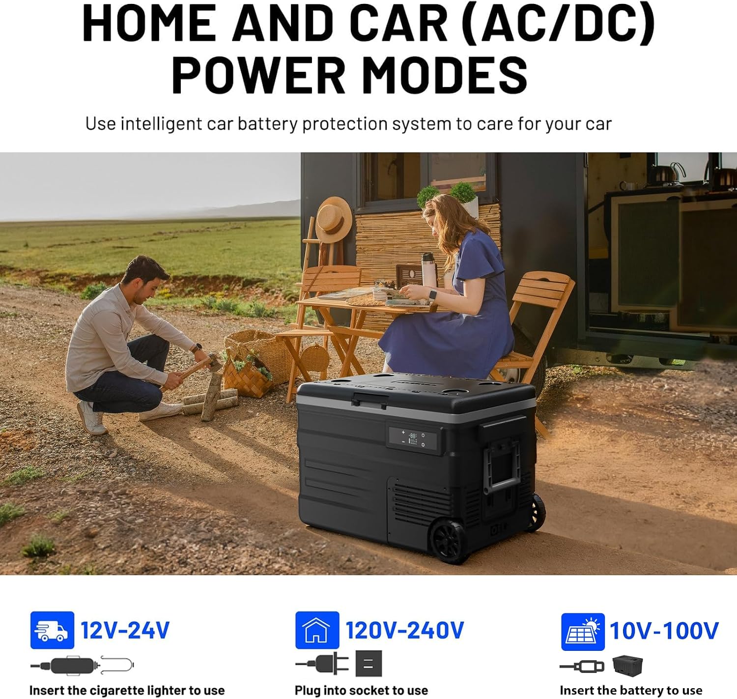 UD45E 12 Volt Refrigerator,Dual Zone Portable Freezer with Wheels & Battery Compartment,42QT(40.5L) Electric Cooler,-4℉~68℉,12/24V DC 100-240V AC for Camping, Travel, Truck, RV (Batt.Not Incl)
