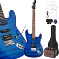 Leo Jaymz 39' Full Size ST Style Electric Guitar Starter Kit with SSH Pickup, 5W Portable Amp, Tuner, Gig Bag, Strap & Accessories(Blue Flame 5W)