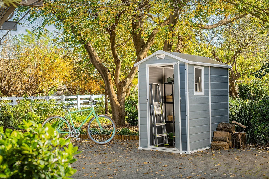 Keter Manor Outdoor Plastic Garden Storage Shed, Grey, 6 x 4 ft
