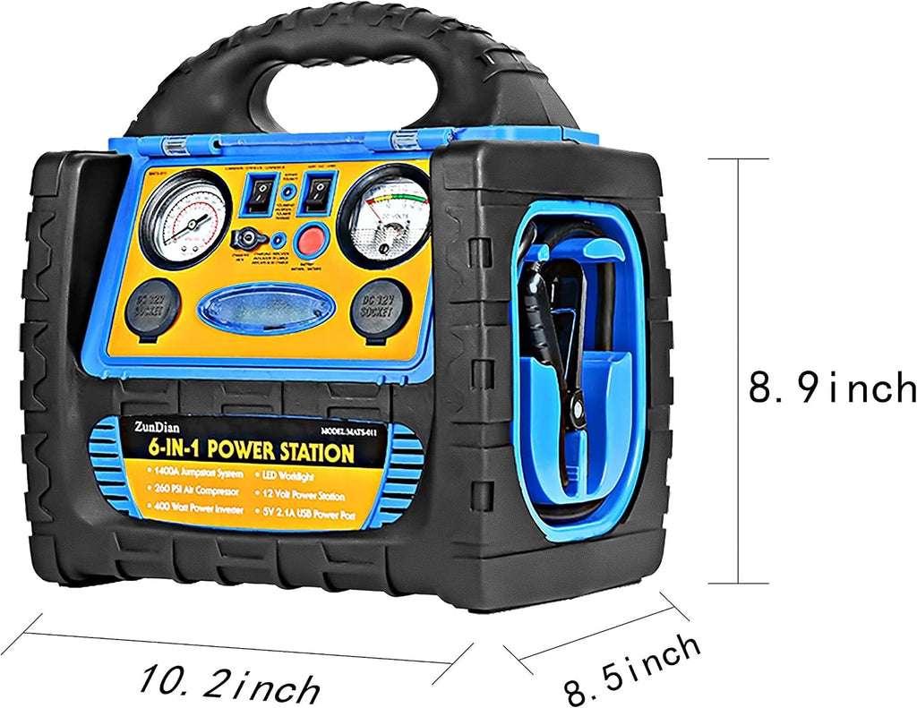 Car Jump Starter with Air Compressor 150PSI, 1800A Battery Charger Jump Box for Car (8.0L Gas/6L Diesel Engine), 12V Portable Battery Booster with 400W Inverter Power Station AC/DC/USB