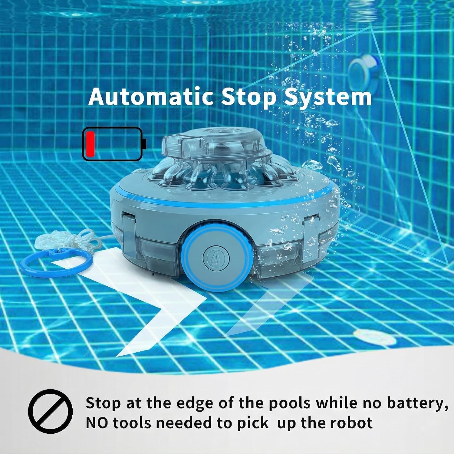 Cordless Pool Vacuum for Above Ground Pool, Robotic Pool Cleaner with Strong Suction, Auto Return with Smart Sensor, Dual Filters, Self Parking Technology US Patent Pool Stomach 60