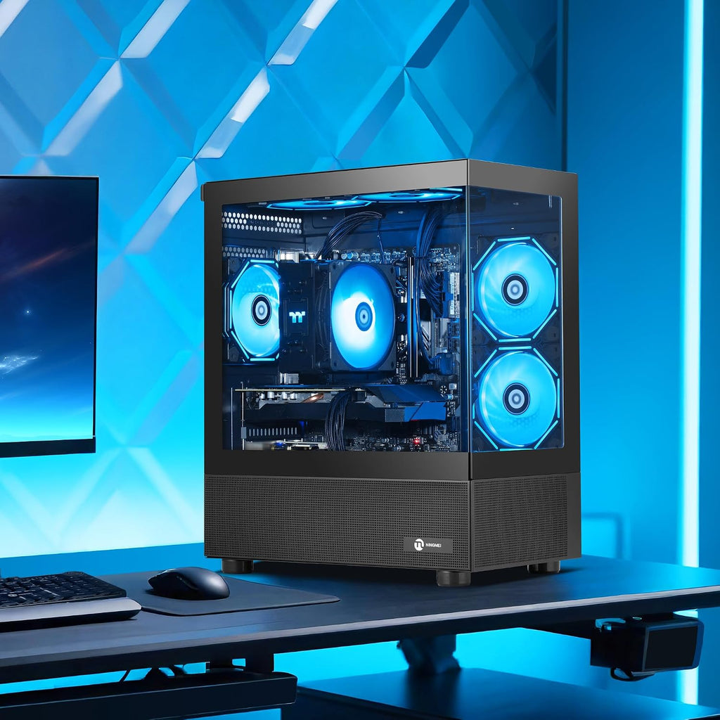 NINGMEI Gaming PC Desktop, AMD Ryzen 7 9700X 8 core 3.8GHz(up to 5.5GHz), GeForce RTX 5060 8GB, 16GB DDR5 RAM 6000MHz, 1TB NVME SSD, 650W PSU, Windows 11 Home 64-bit, WiFi, Black